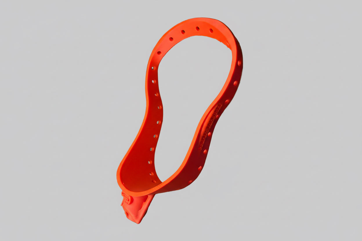 Orange/Red unstrung lacrosse head 