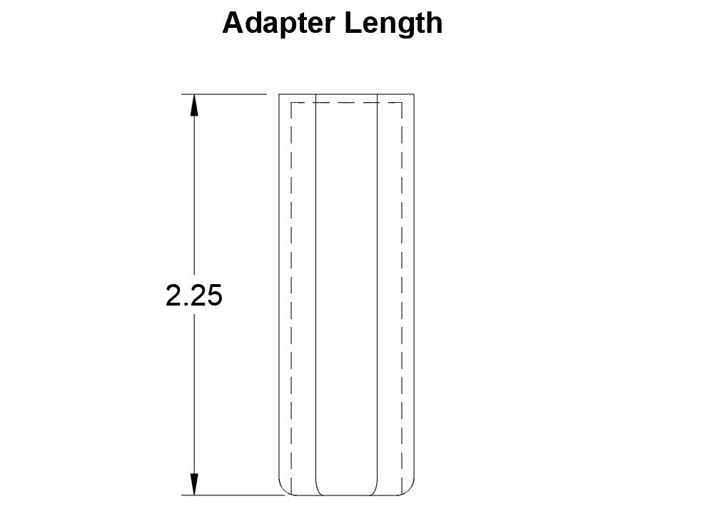 Diagram showing an adapter with a length of 2.25 units on a white background