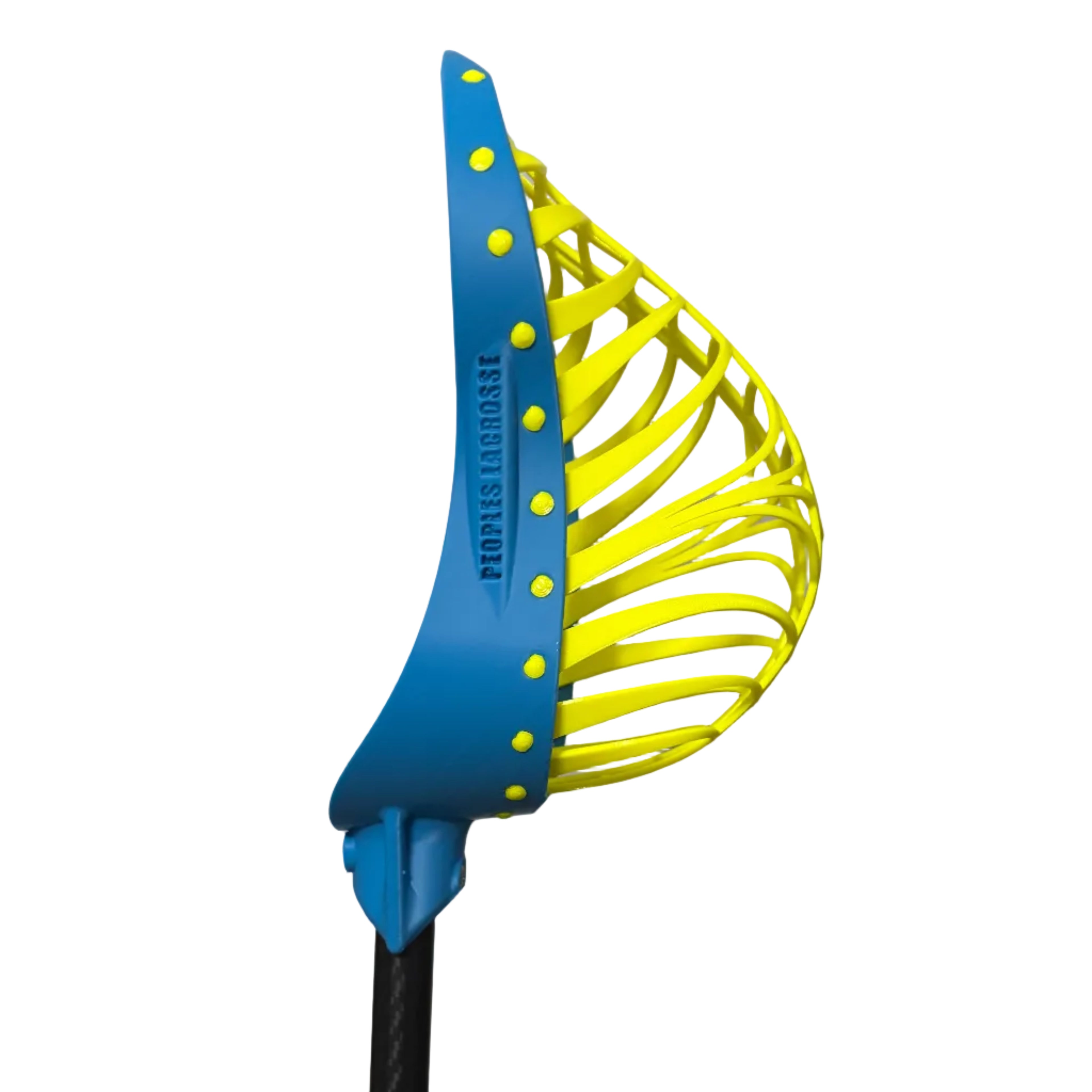 Blue and yellow toy bow and arrow on a white surface
