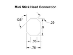 Technical drawing of a mini stick head connection with measurements