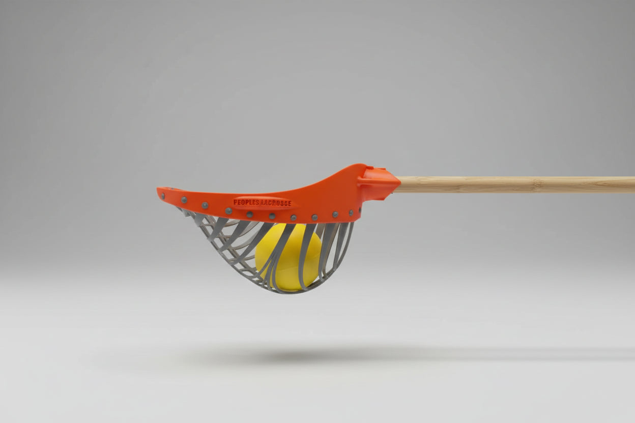 Orange and grey lacrosse stick, mini stick, fiddle stick