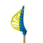 Yellow and blue lacrosse head on a white background