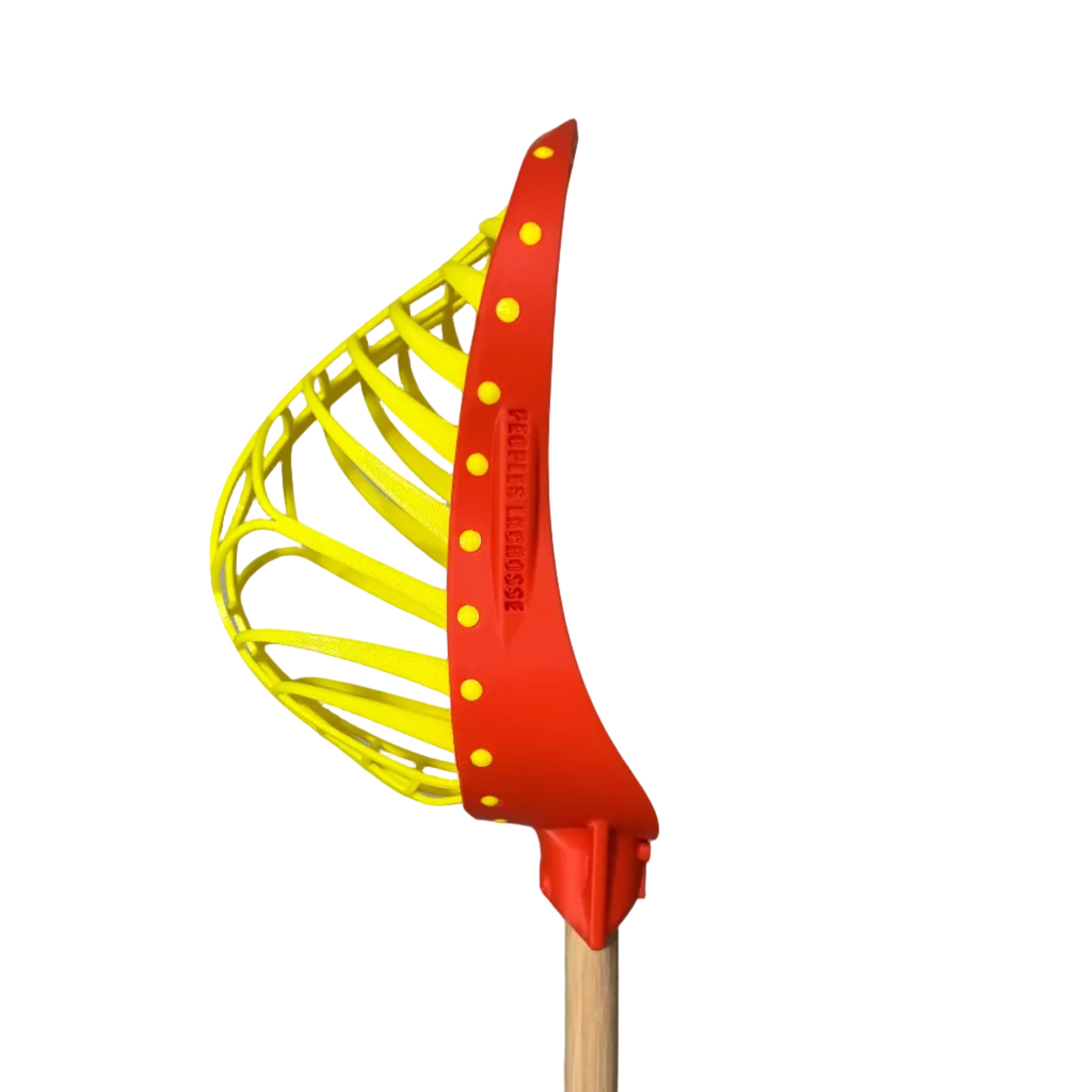 Yellow and orange lacrosse head on a white background